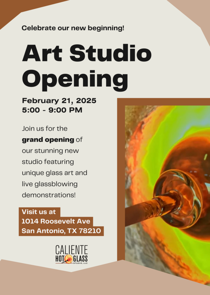 Art Studio Opening
Join us for the grand opening of our stunning new studio featuring unique glass art and live glassblowing demonstrations!